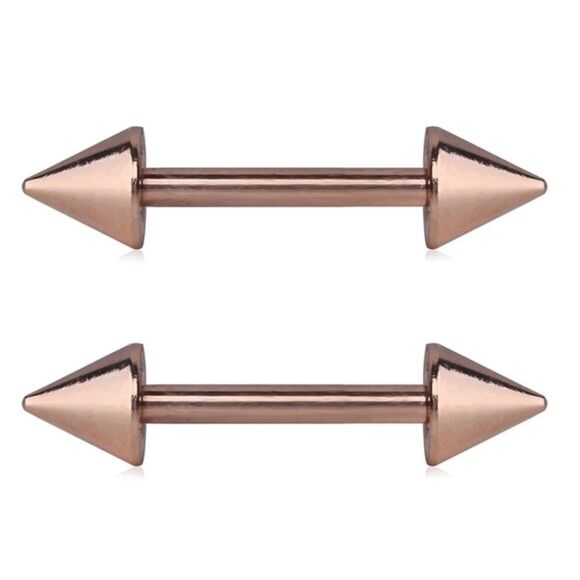 14G 316L Metallic Spiked Barbell Nipple Rings - 5 Sets - Picture 5 of 5